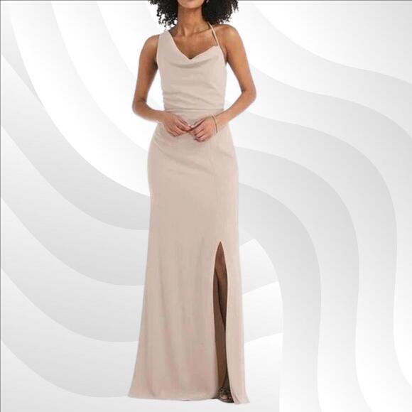 2/$50 After Six One Shoulder Cowl-Neck Crepe Maxi Dress Cameo Size 18 | Elegant - Picture 1 of 8